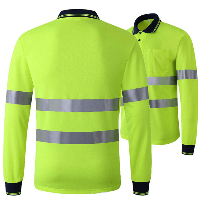 Reflective Mens Long Sleeve Safety Polo T-shirt