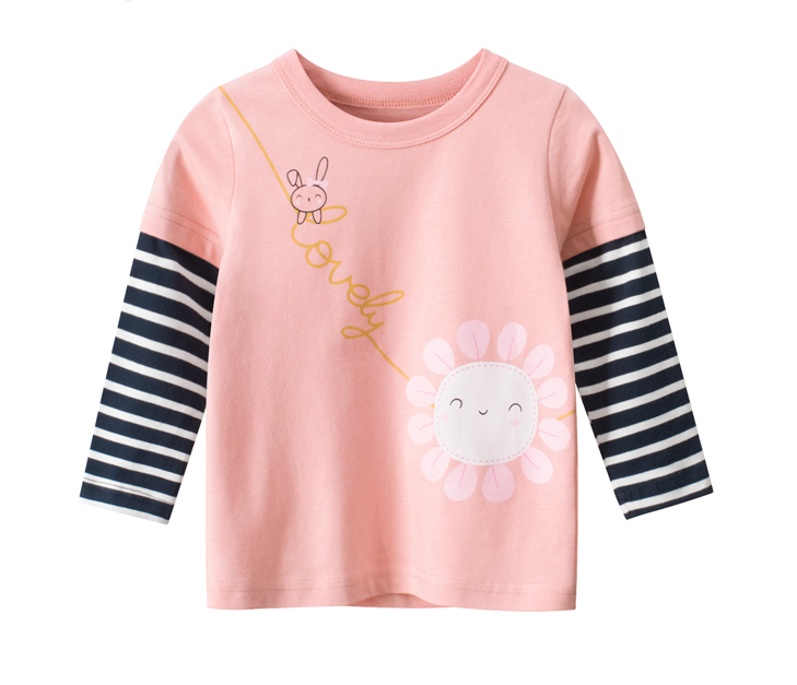 100% cotton cute girls graphic contrast sleeve tees