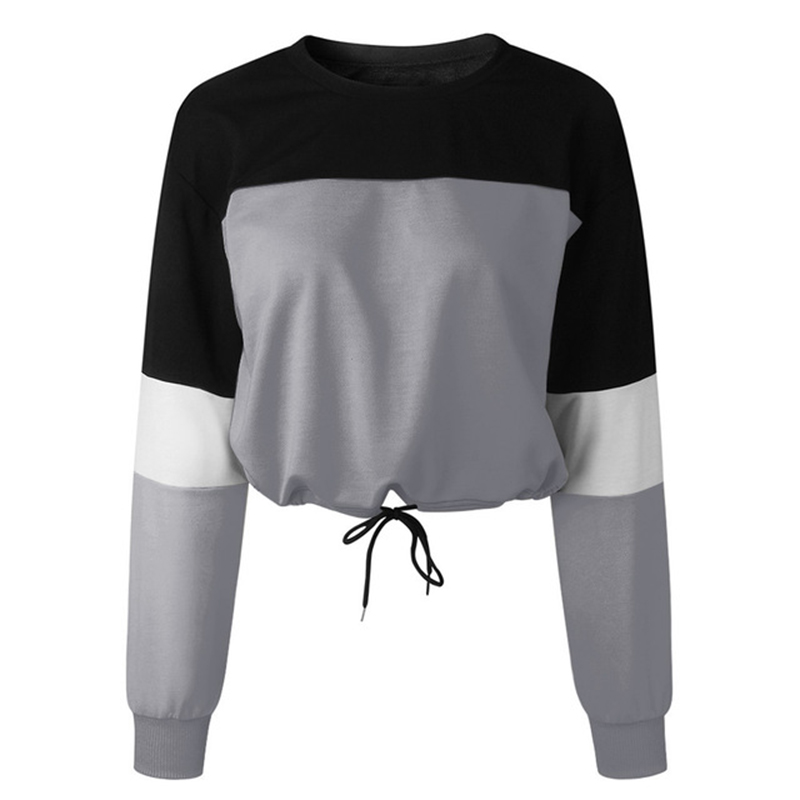 T/C Women fashion block crop top sweatshirt 